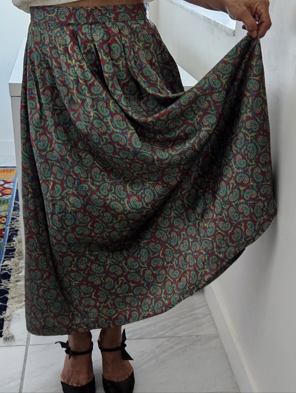 Oscar De La Renta Expressions Vintage  Paisley Print Pleated Long Skirt - Picture 15 of 16